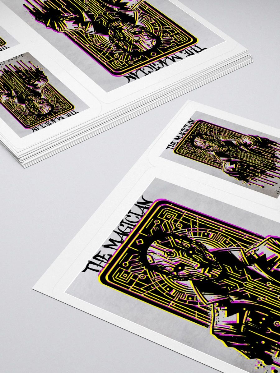 Cyberpunk Tarot Sticker – "The Magician" Card Cybernetic Character in Leather Coat – Futuristic Graffiti Stencil Art Vinyl Decal product image (4)