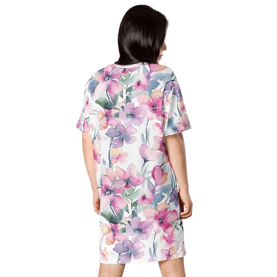 Watercolour Abstract Flowers Pattern T-shirt Dress product image (2)