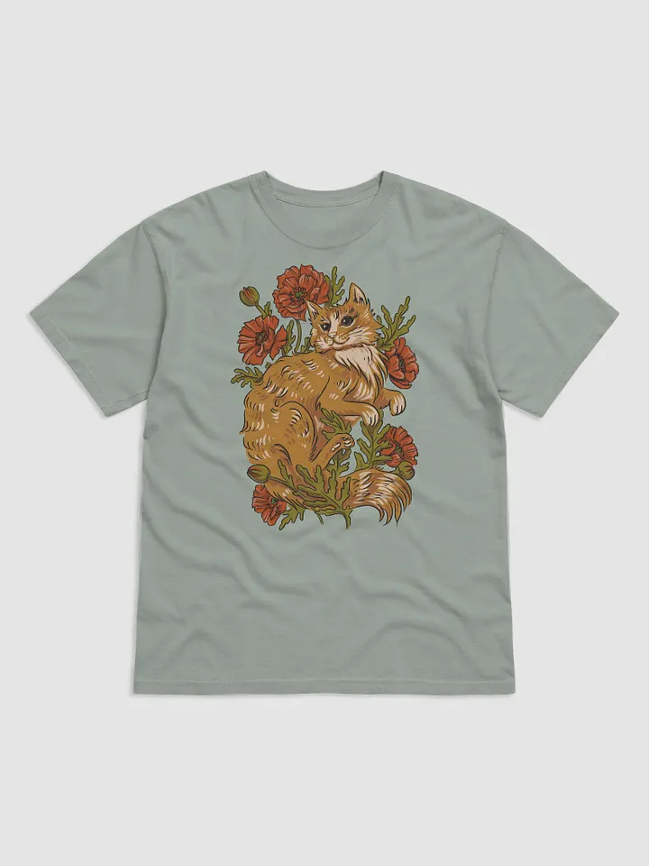 Goblincore and Cottagecore Shirts for Cat Lovers | Red House Cat on Poppies Flowers Botanicals T-Shirt product image (2)