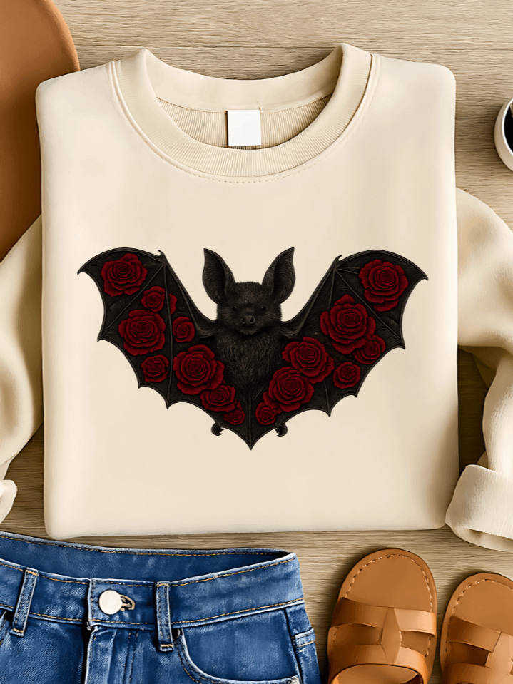 Rose Winged Bat Sublimation PNG – Gothic Bat and Roses for T-Shirts – Dark Romantic Halloween Vibe – 300 DPI Instant Digital Download product image (1)