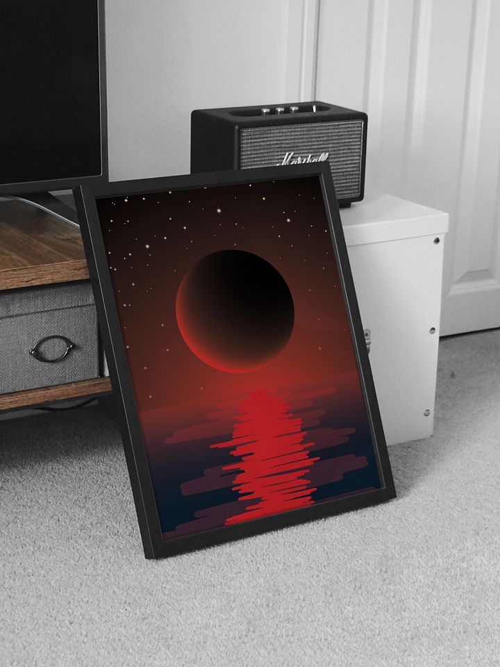 Scarlet Sea Serenade : Enchanting Nightscape Art Print with Bloody Moon Glow – Perfect for Dreamy Decor Lovers product image (2)