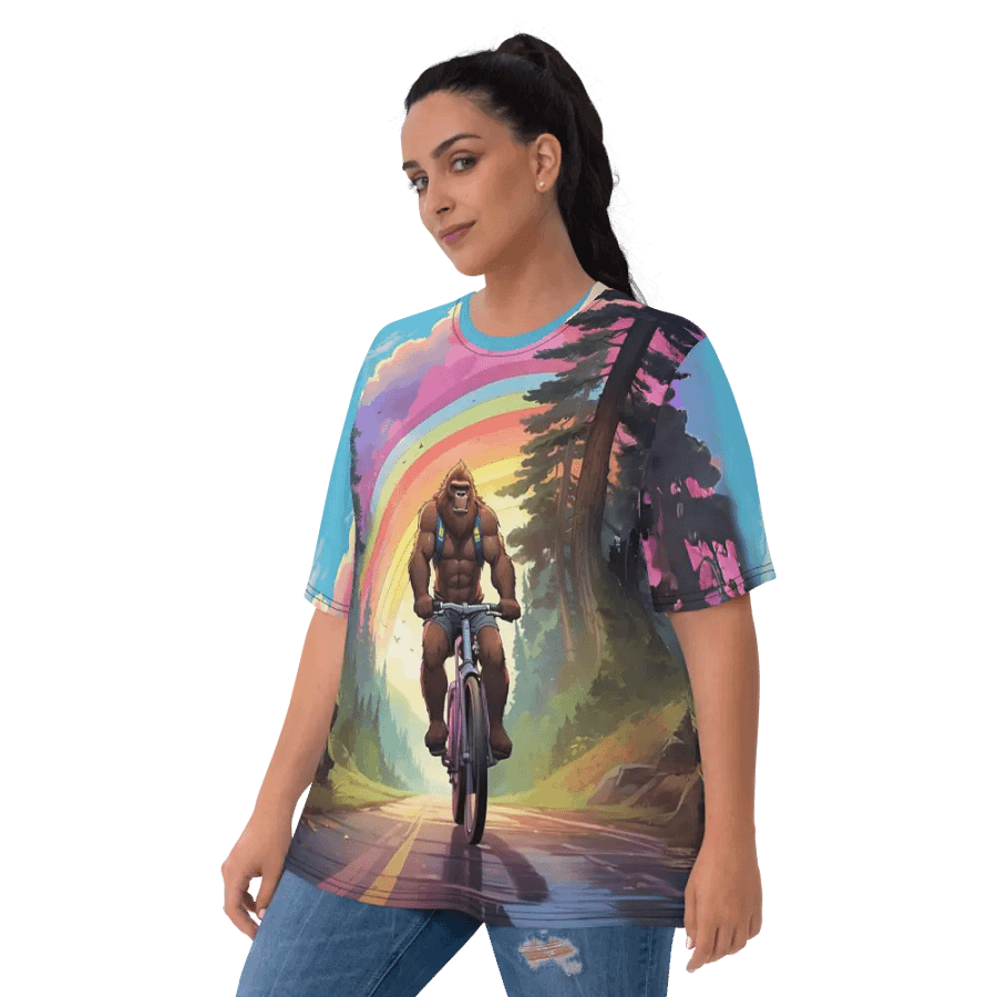 Bigfoot Riding a Bicycle All Over Print T-shirt product image (3)