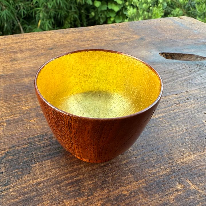 🎎 Japanese Wooden Guinomi Sake Cup with Gold Interior – Mid-Showa Era – Japan Antique Roadshow product image (1)