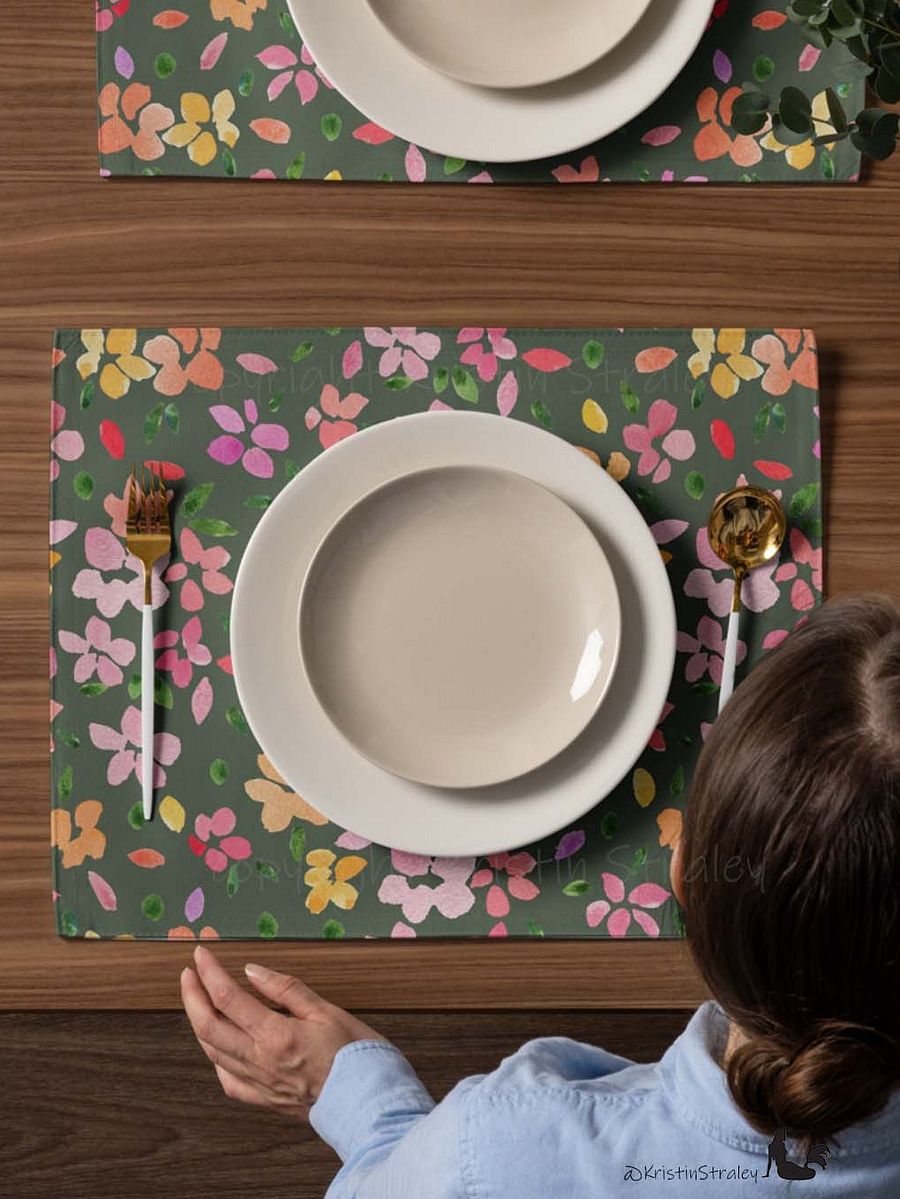 Spring Flowers on Olive Green Placemat Set of 4 product image (8)