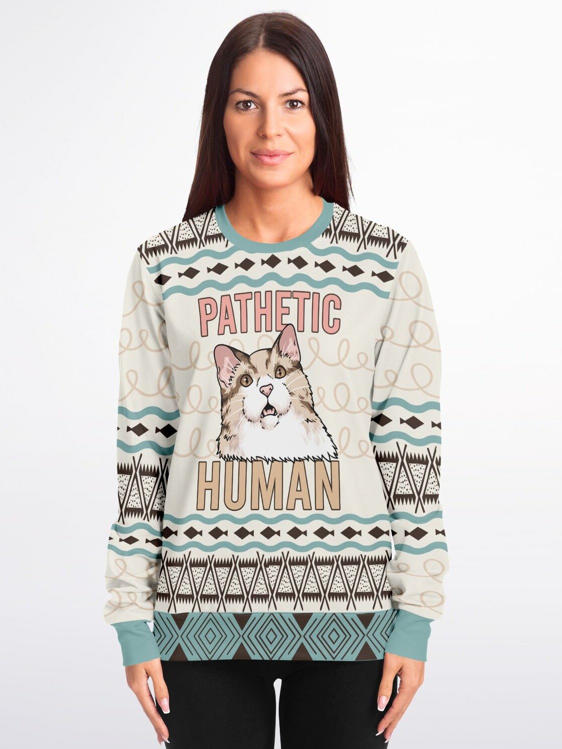 "Pathetic Human" Cat Sweater | Funny Sarcastic Pet Sweatshirt | Cat Lover Winter Outfit | Animal Humor Party Outfit product image (1)