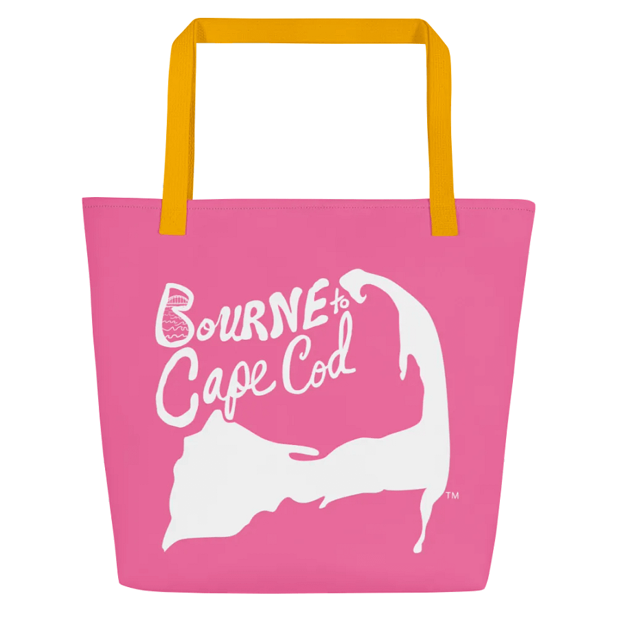 BOURNE to Cape Cod™ | Large Tote Bag with Pocket | Coastal Classic | All-Over Logo Print | White Logo on Brilliant Rose product image (2)