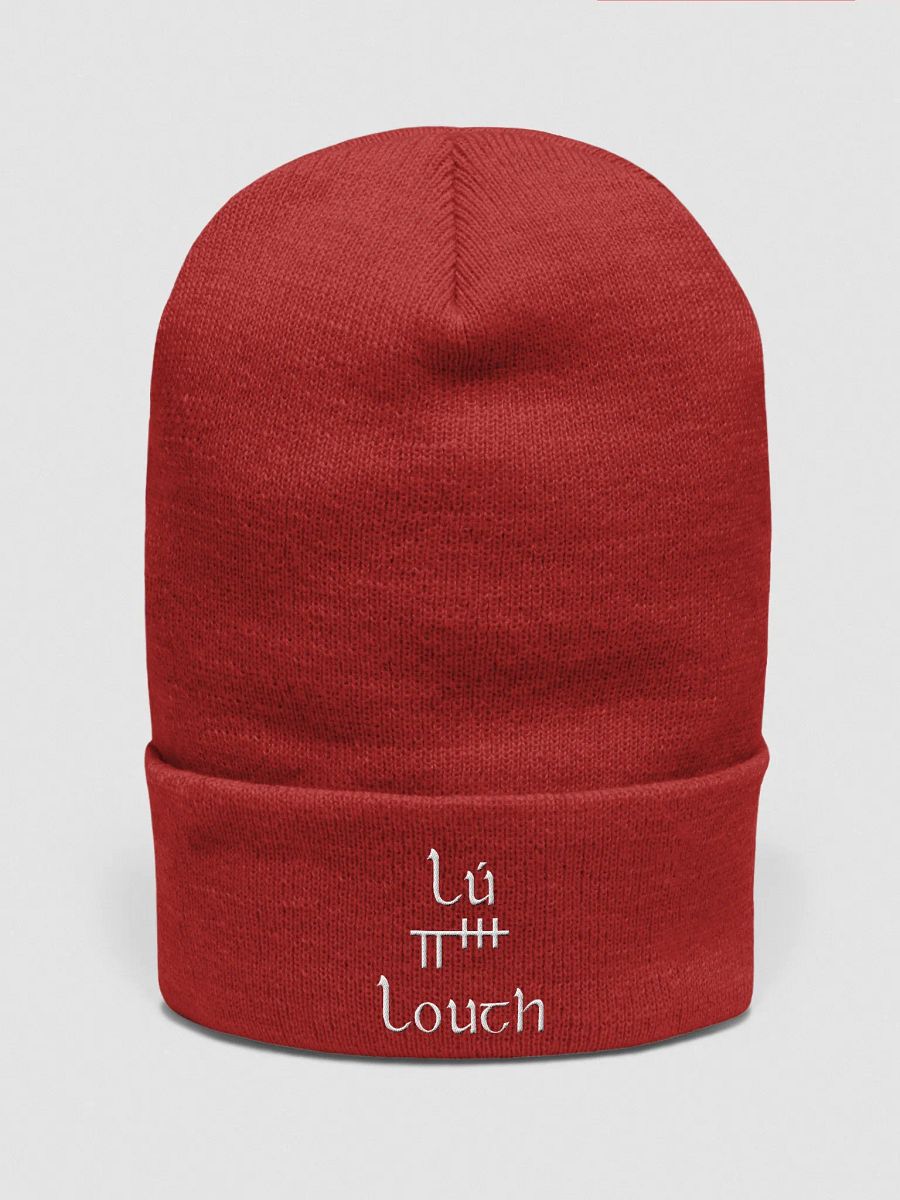 Louth/Lú Orthodox style Ogham, Red with white, embroidered Cuffed Beanie product image (1)