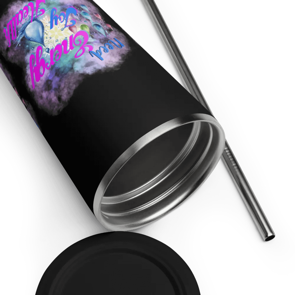 Insulated Tumbler with straw  with beautiful swirly  water drop splash and drops design, product image (12)
