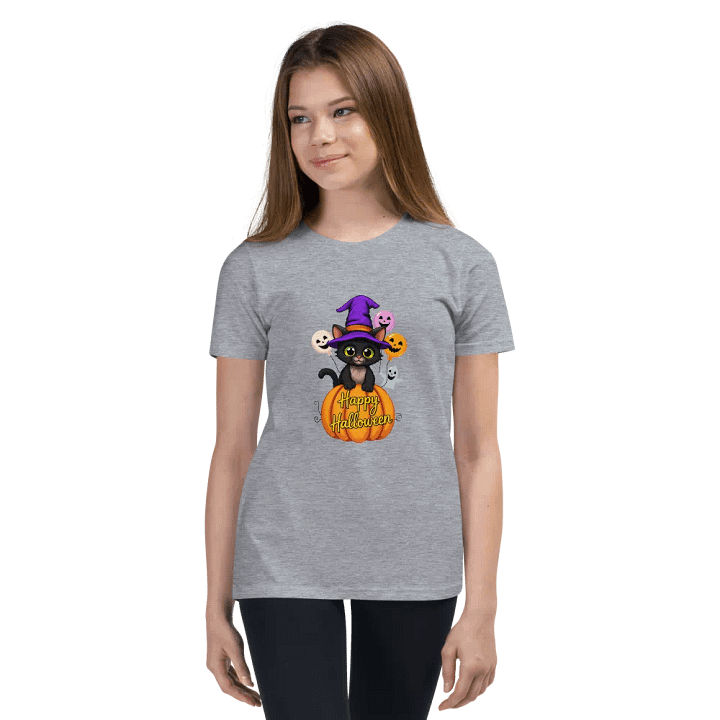 Witchy Sitting Pumpkin Cat Youth T-shirt product image (2)