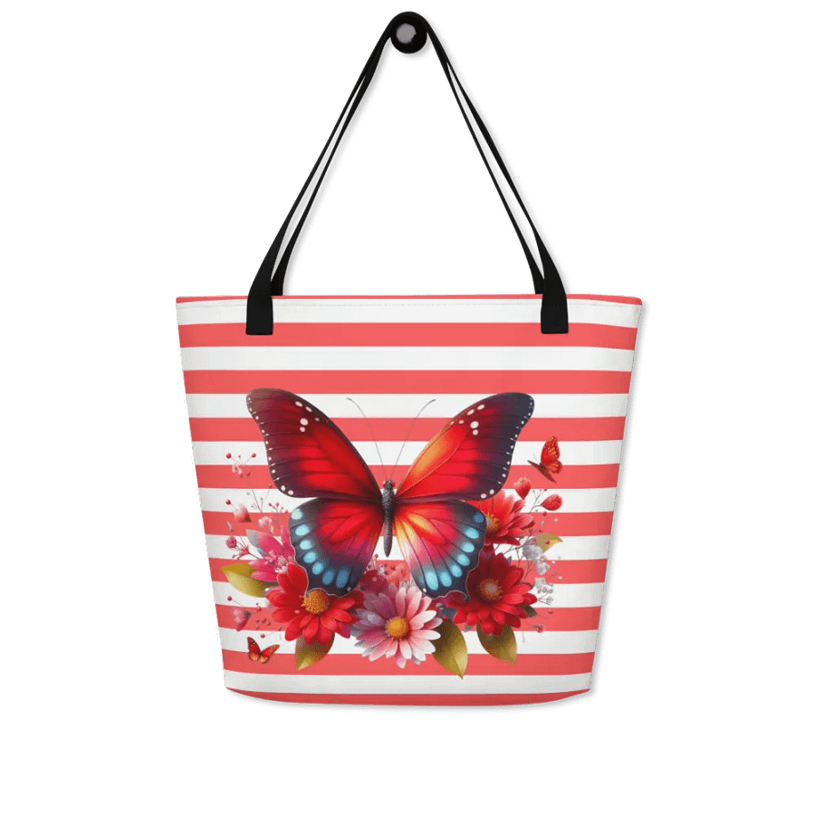 Vibrant Butterfly Paradise Red Stripped Tote Bag product image (7)