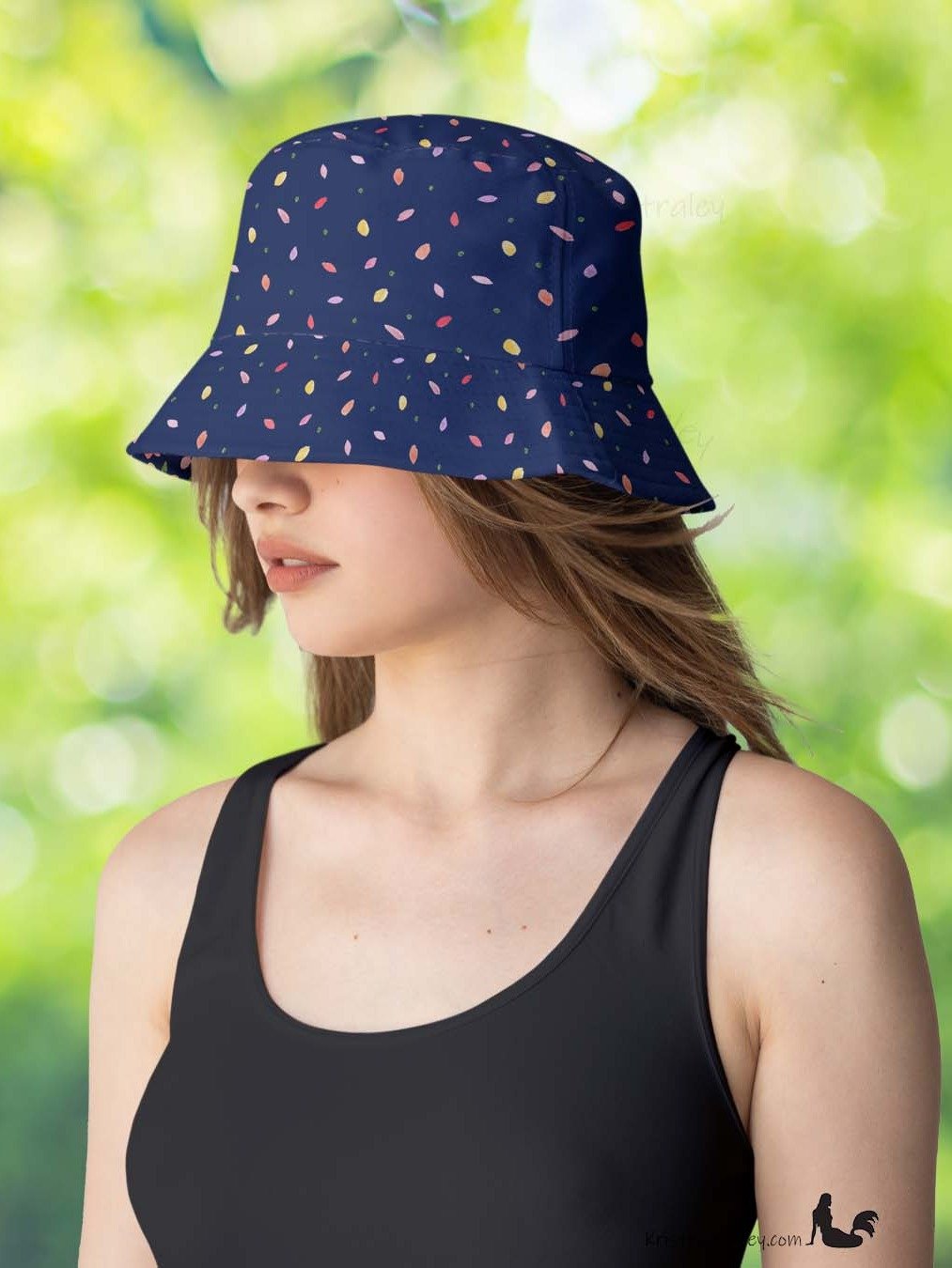 Spring Flowers on Navy Reversible Bucket Hat with Petal Confetti on Navy product image (6)