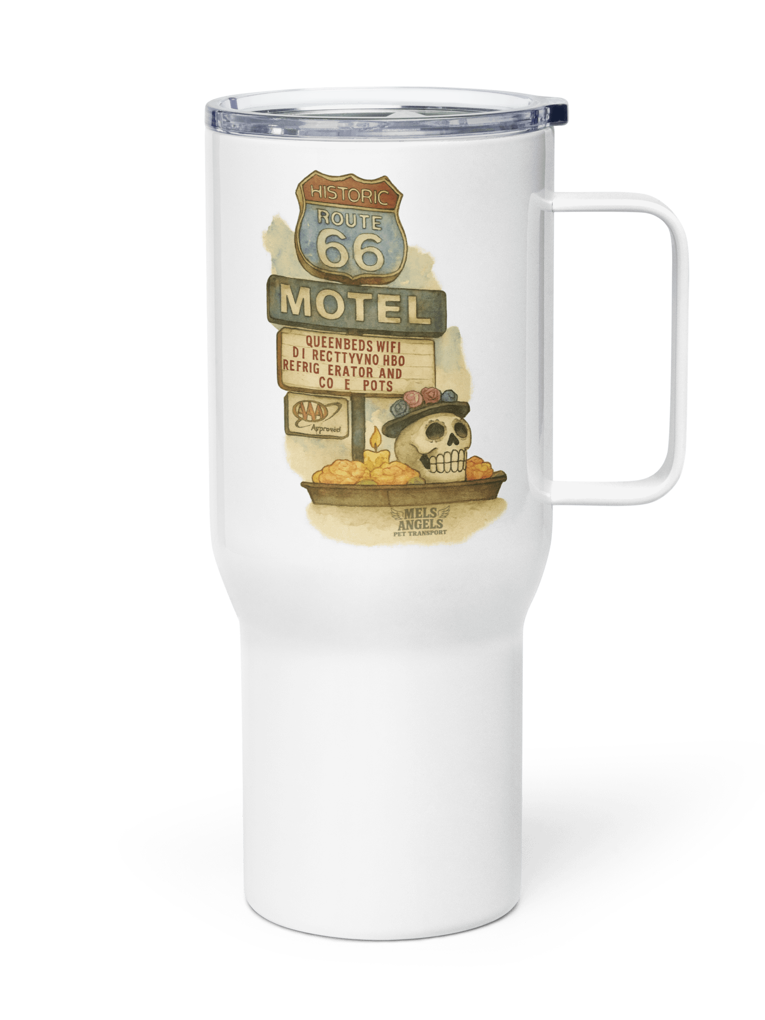Route 66 Day of the Dead Travel Mug – Mel’s Angels Motel Skull Día de los Muertos Tumbler product image (7)
