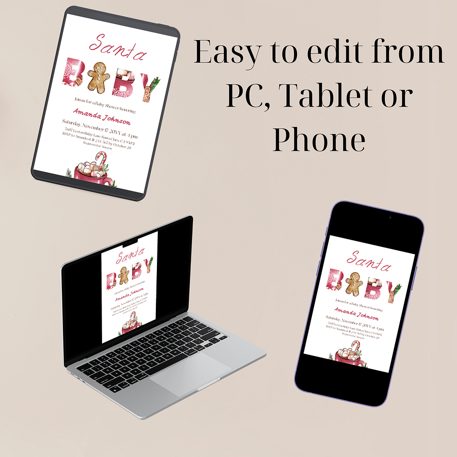 Santa Baby Shower Invitation for Christmas Gingerbread Man Themed Party, Digital Download Winter Invite Canva Template product image (5)