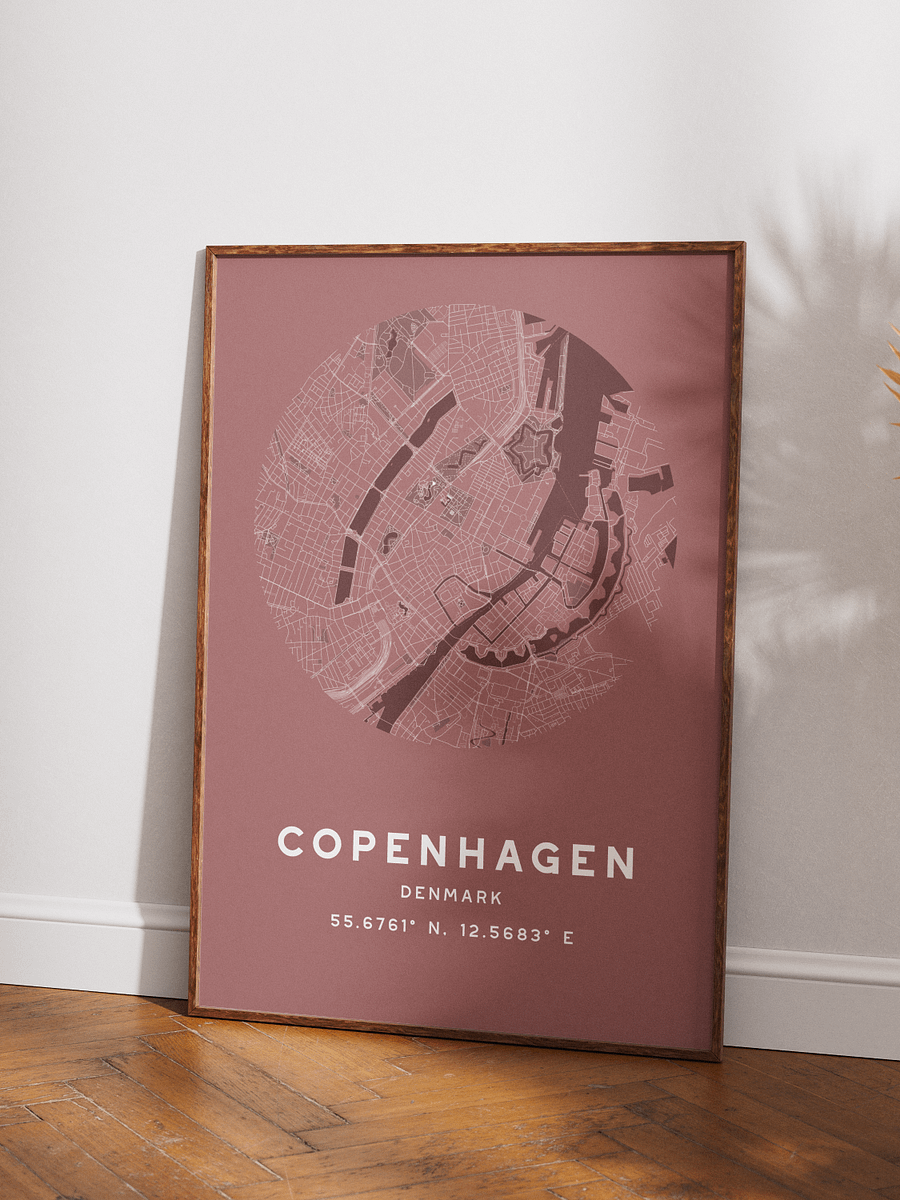 Copenhagen Street Map Poster – Red Minimalist Circular City Art product image (3)