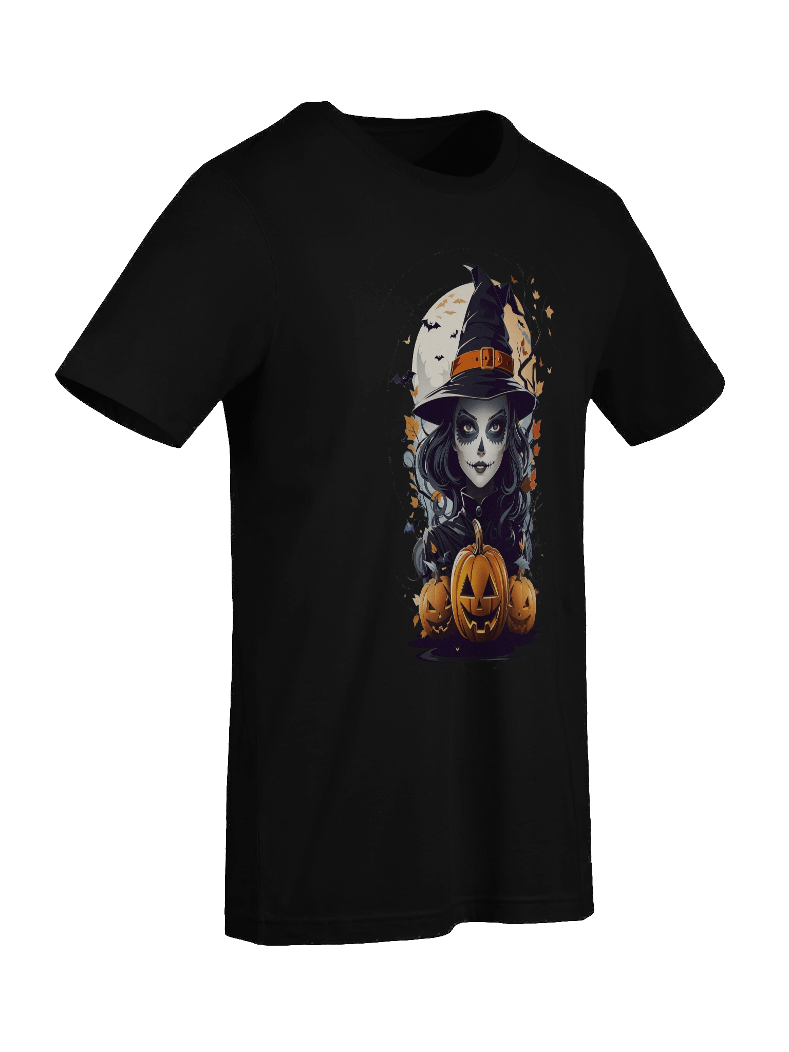 Witch and Pumpkins T-Shirt – Spooky Halloween Witch Tee, Gothic Jack-o’-Lantern Shirt product image (94)