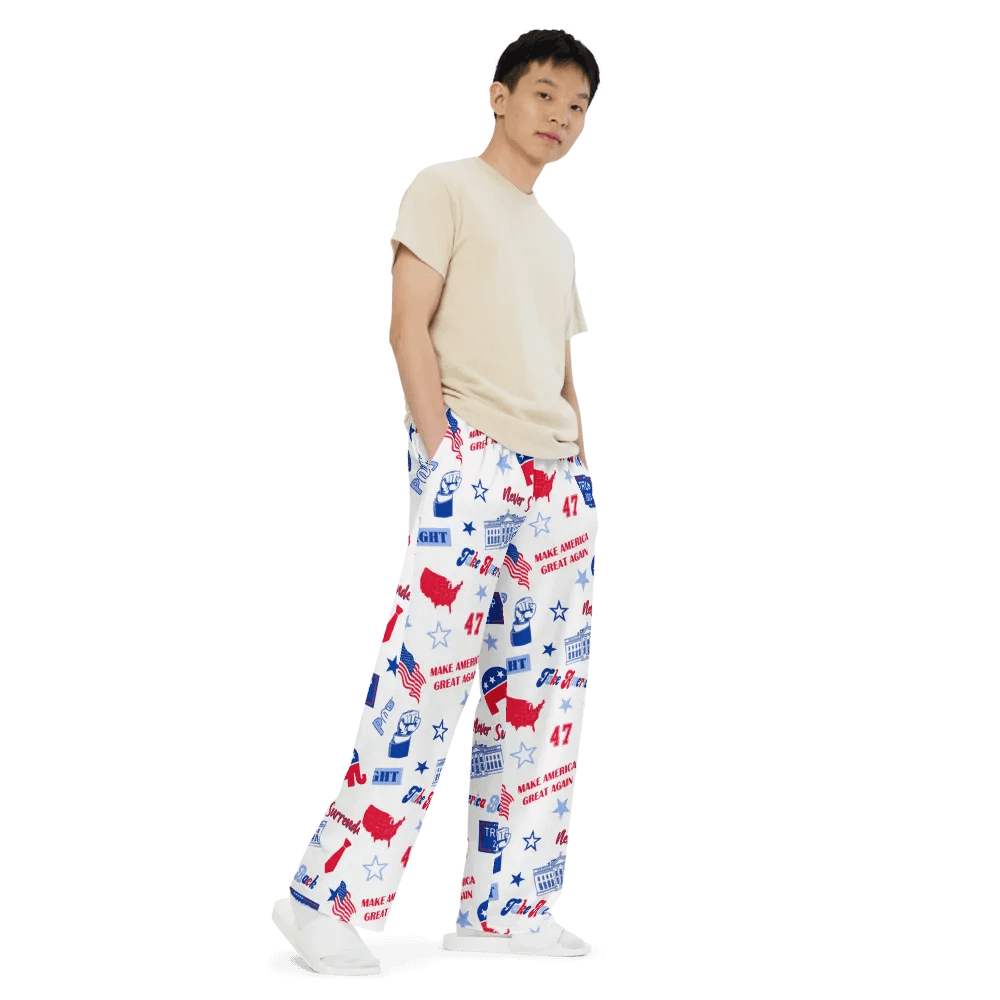 Trump 2024 Republican Patriot Make America Great Again White Pattern Unisex Pajama Pant product image (7)