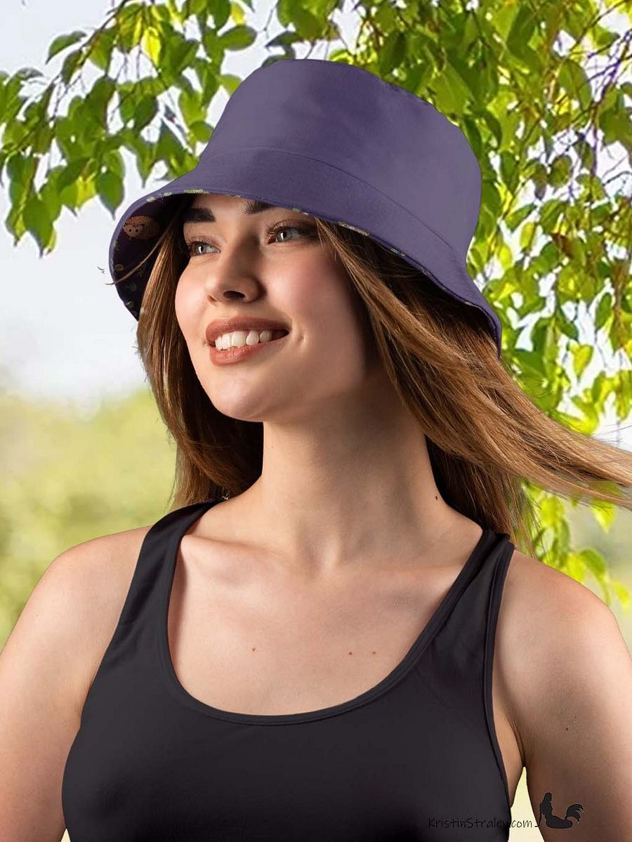 Hedgehogs Reversible Bucket Hat in Hedgehogs on Plum and Solid Plum product image (5)