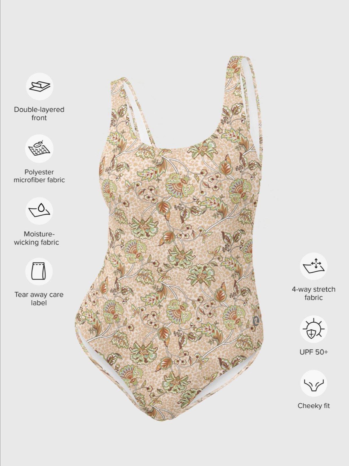 One-piece Swimsuit "Elegant Neutral Beige Chintz" product image (7)