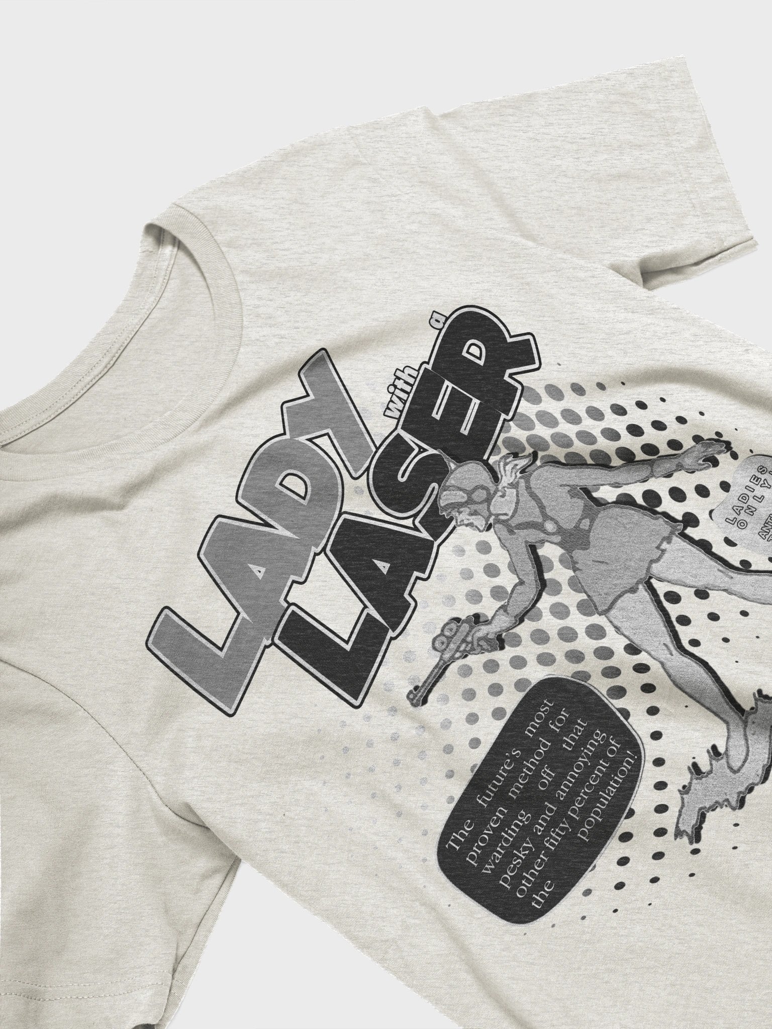 "Lady With A Laser" Retro Comic Tee (Newspaper Colorway) product image (2)