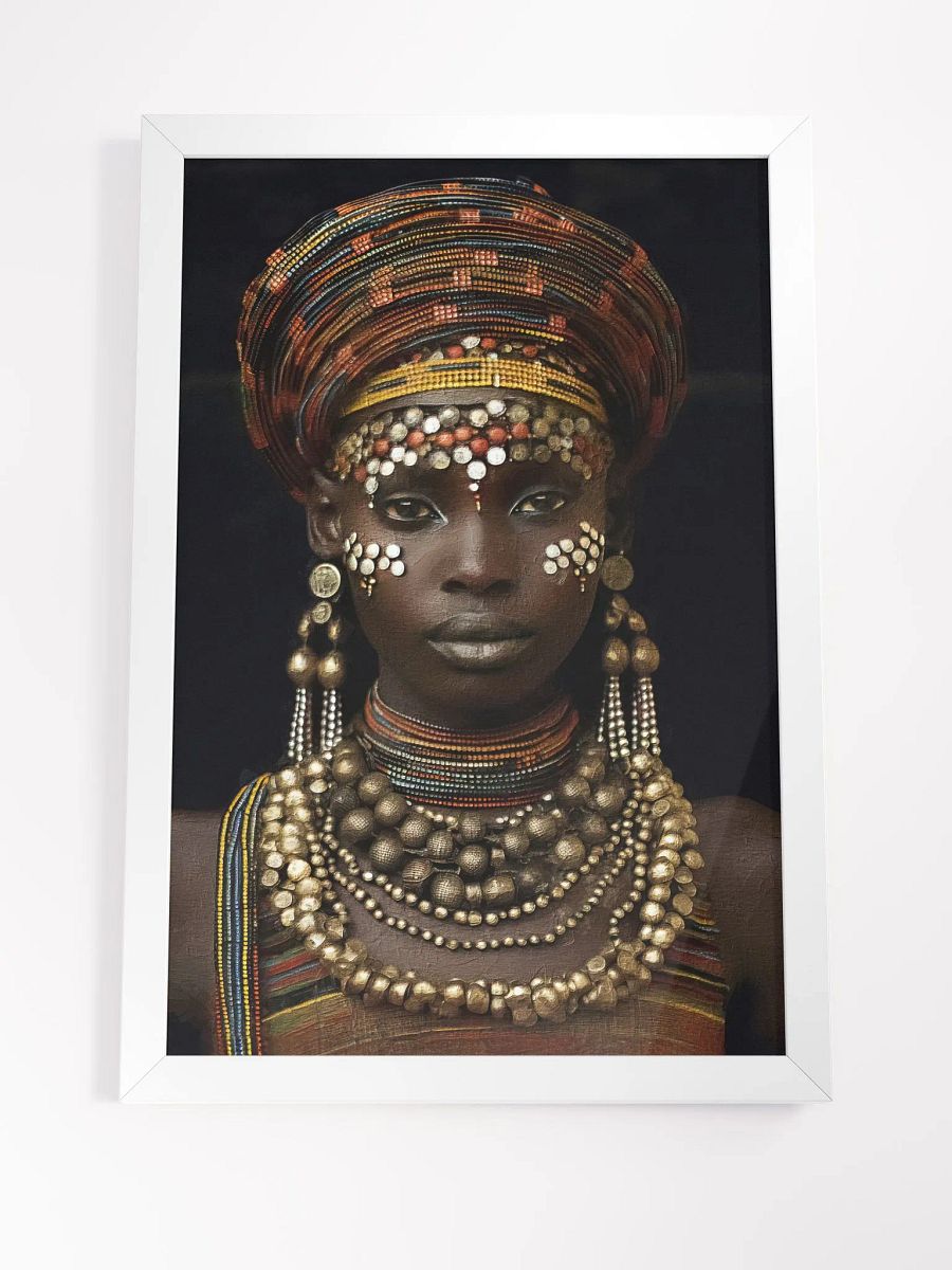 African Woman in Traditional Head Dress, Multi-Colored Jewelry Poster Print, Framed product image (13)