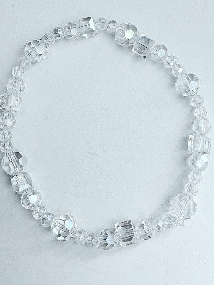 MFD-00047 | Shimmering Frost Crystal Ice | Faceted Glass Bead Bracelet | Handmade 8" Coastal Charm | by Monique Faella Designs™ product image (2)