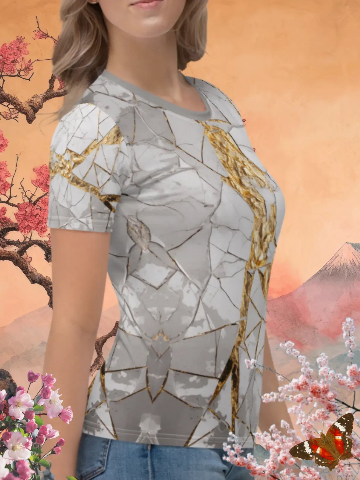 White & Gold Kintsugi T-Shirt product image (3)
