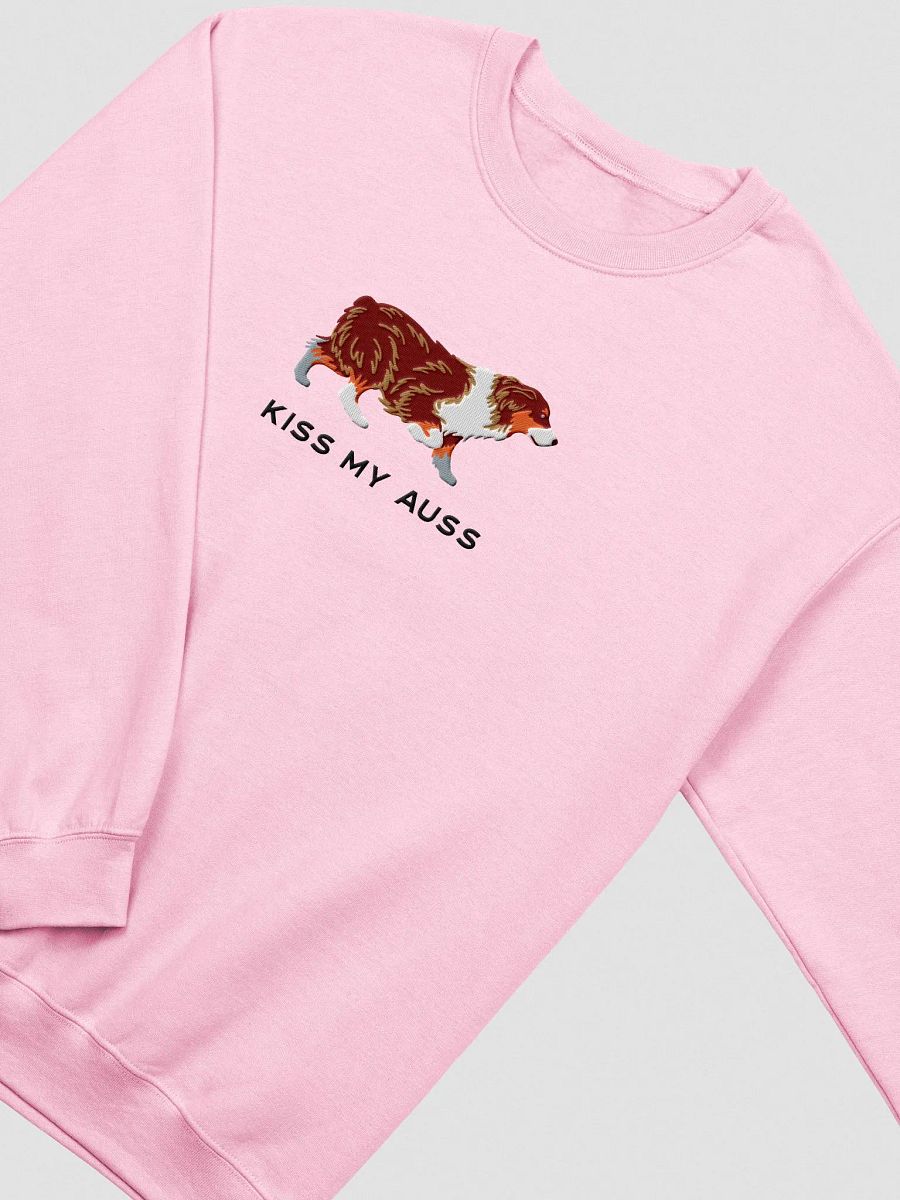 Kiss My Auss Sweatshirt (Embroidered) of an Australian Shepherd(Red Tricolor) product image (5)