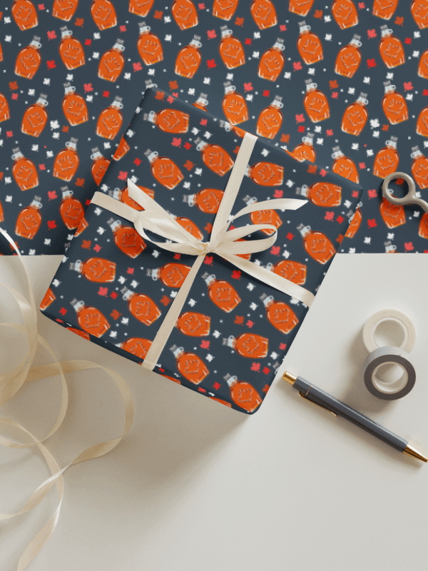 Canadian Maple Syrup Pattern Wrapping Paper in Navy, 3 Pack product image (1)