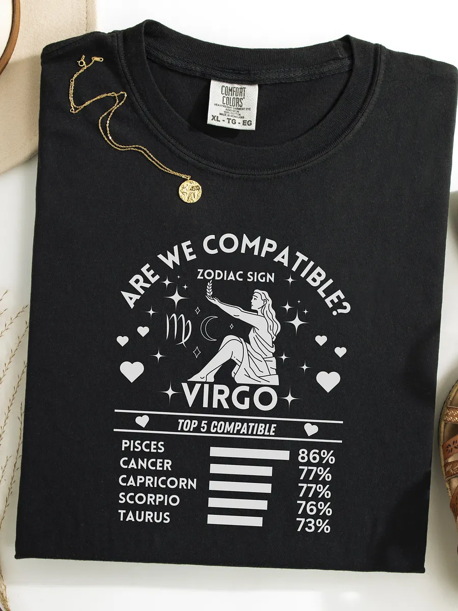 Virgo Zodiac Sign Romantic Compatibility T-Shirt - Dark Comfort Colors 1717 product image (1)