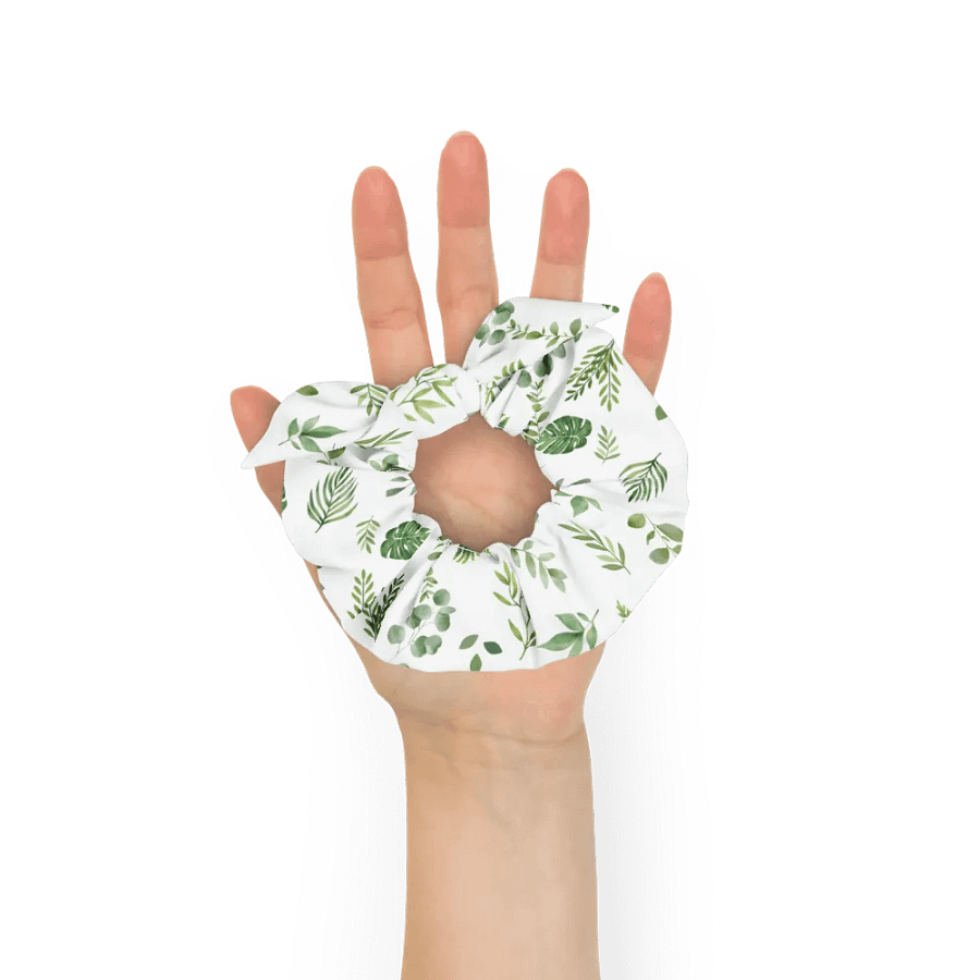 Green leaves pattern on white background Scrunchie with bow product image (6)