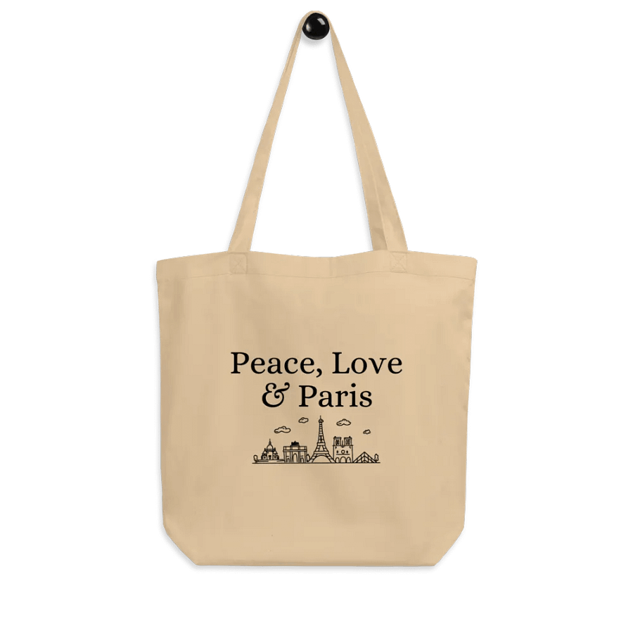 Peace, Love and Paris Organic Statement Tote Bag with Monuments | Black Ink Design product image (7)