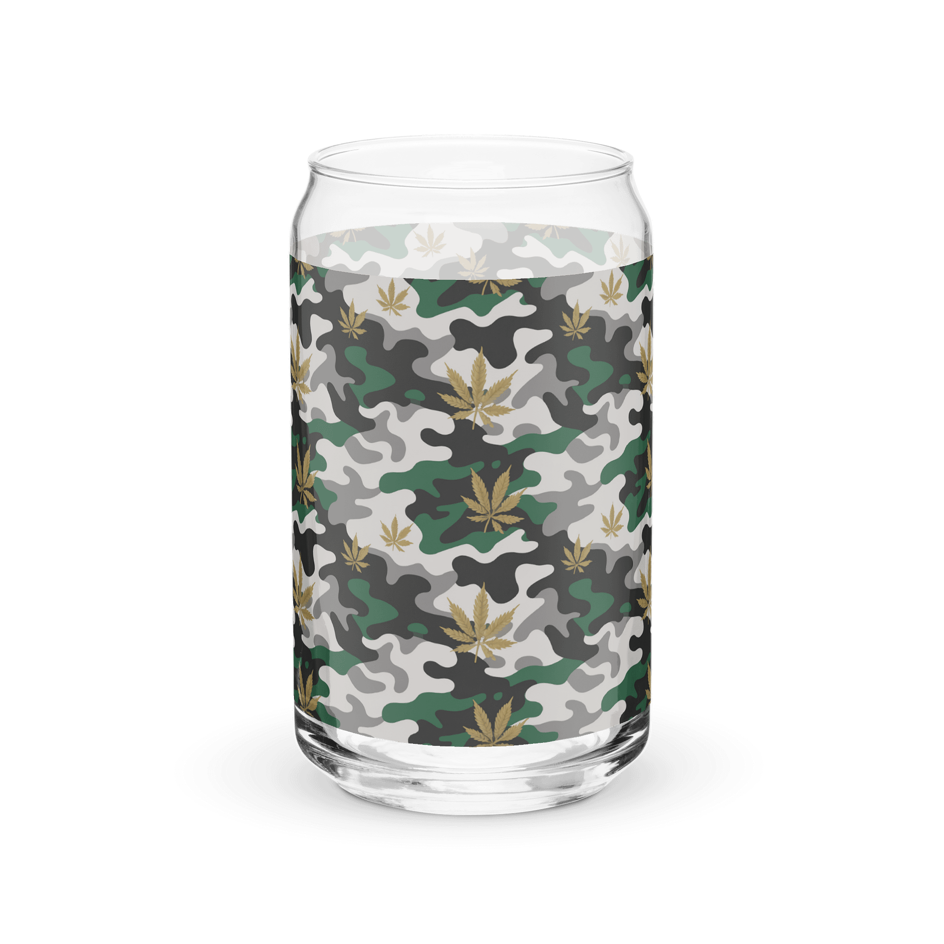 Cannabis Golden Leaf Camouflage Design | Can-Shaped 16oz Glass product image (4)