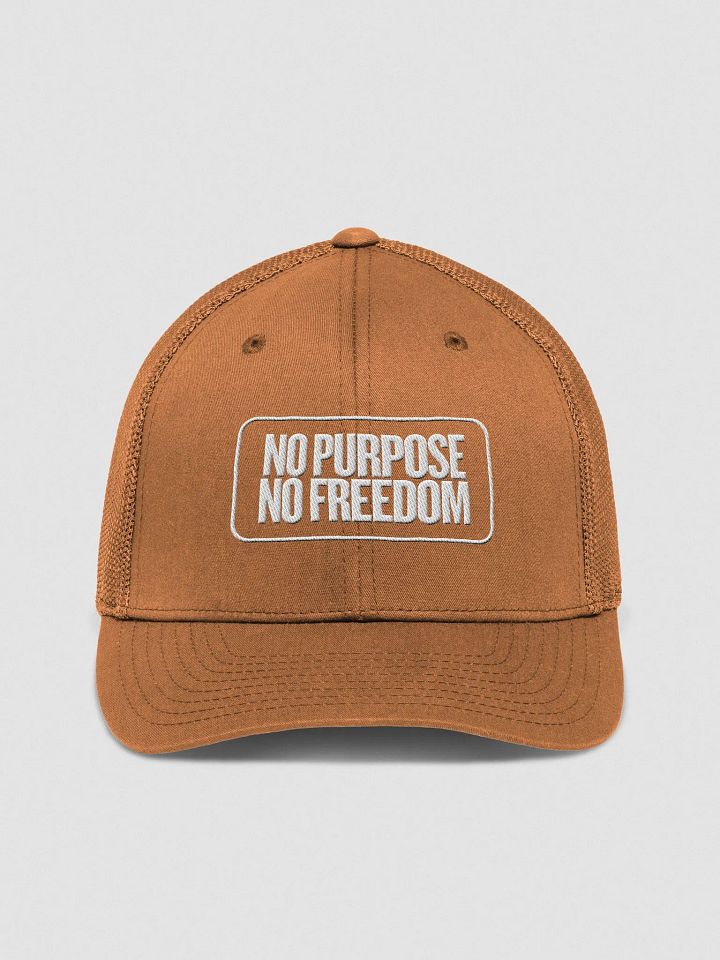 Monochrome QR Code Trucker Hat | text no purpose no freedom product image (10)
