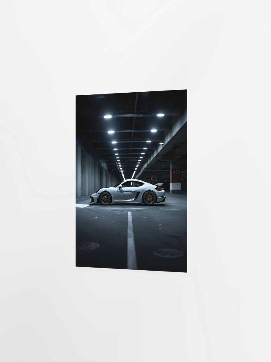 White Porsche Cayman parked in underground parking by night (VER 2) product image (21)