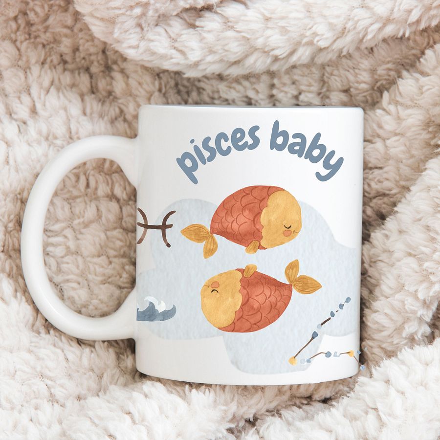 Pisces Baby February 19 – March 20 WHITE GLOSSY MUG Baby Gift, New Baby Gift, Fun Astrology Gift product image (1)
