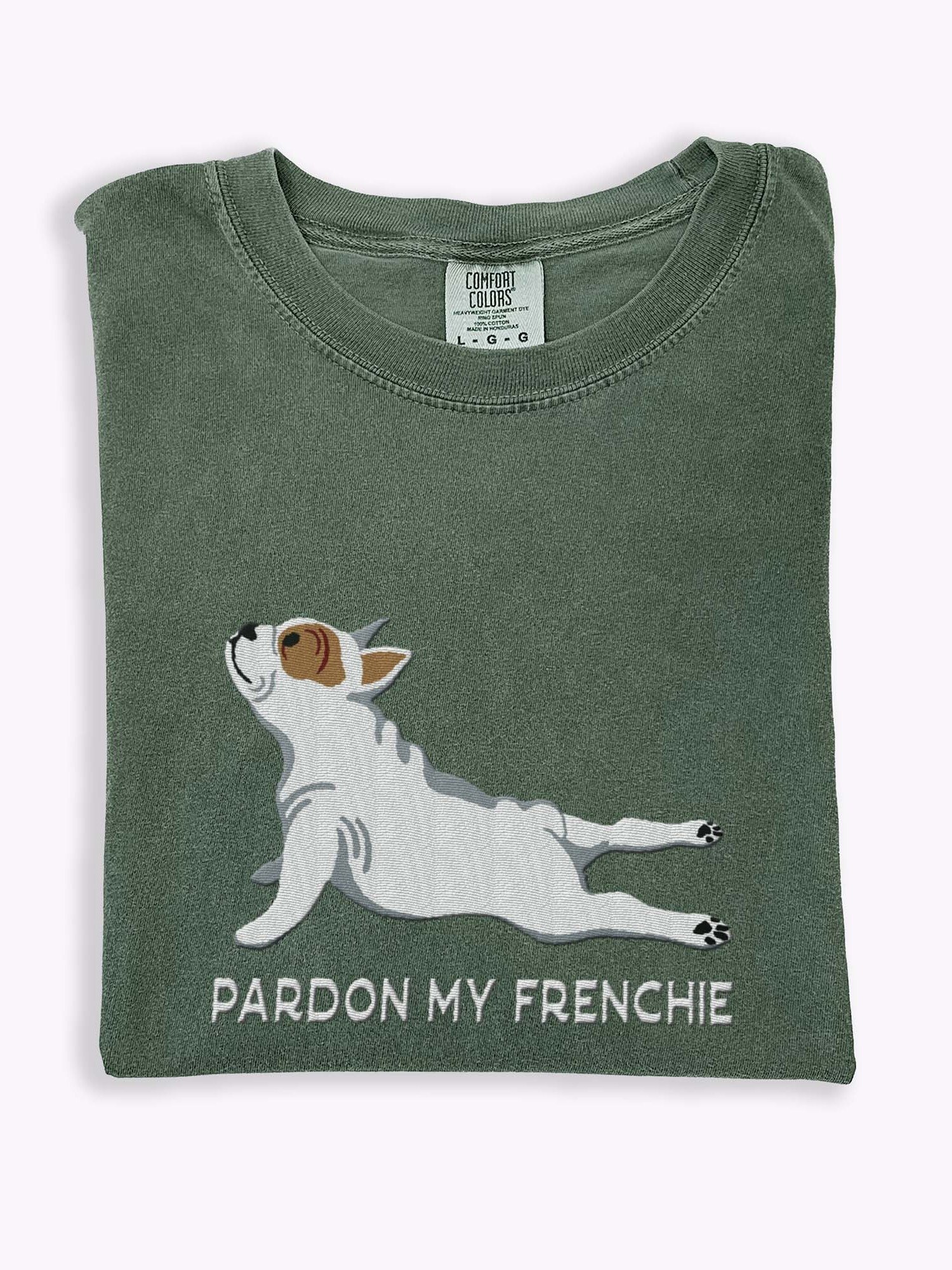 Pardon My Frenchie T-Shirt(Embroidered) of a French Bulldog(Pied) product image (1)
