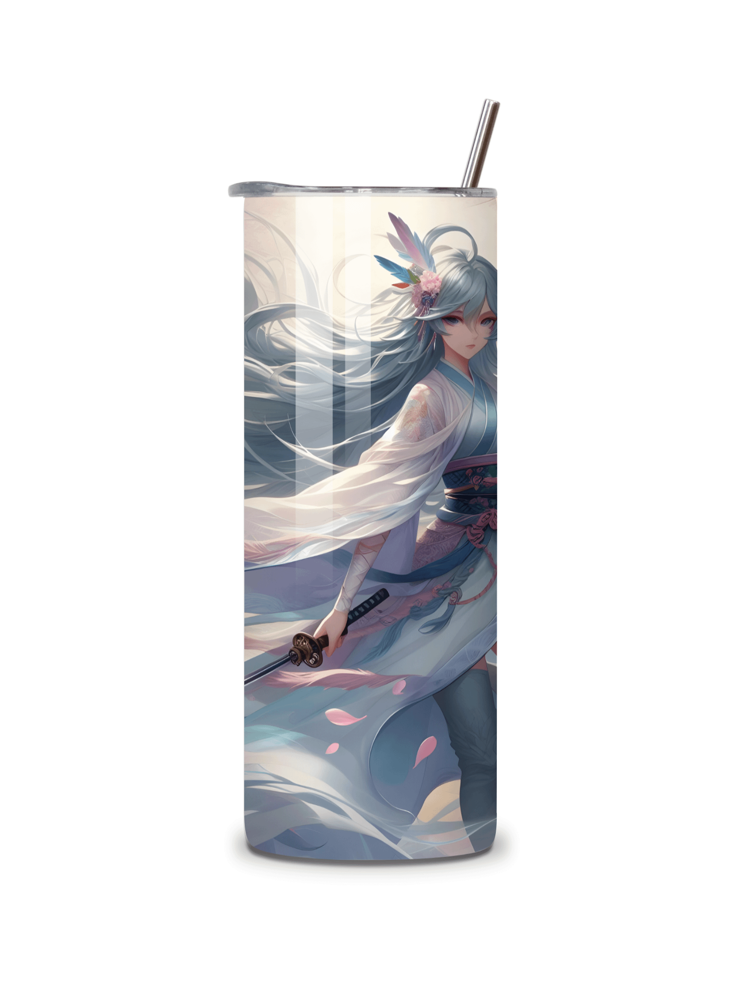 Elemental Anime Girl 20oz Skinny Tumblers with Metal Straws – Fire, Water, Earth, and Wind Designs – Double-Walled Insulated Stainless Steel Tumbler, Gift for Anime Fans and Nature Lovers (Wind) product image (5)