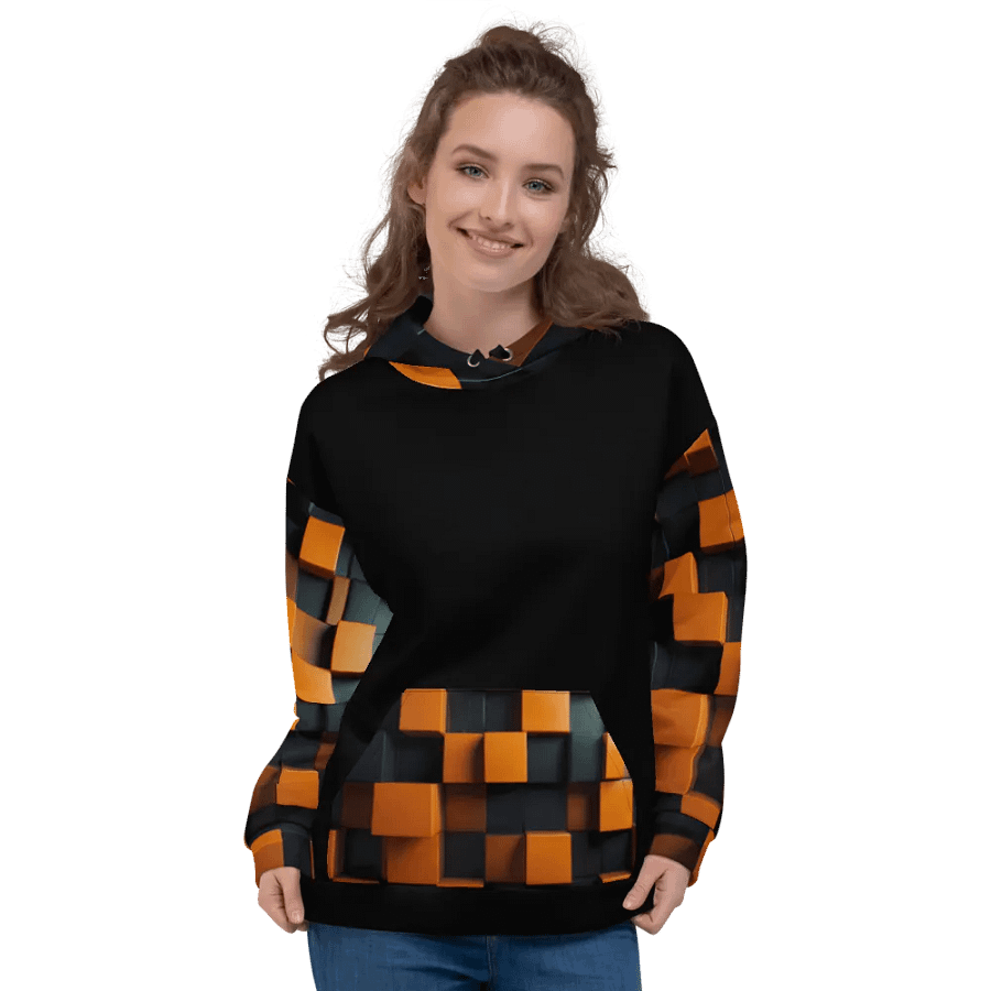 Black And Orange Squares Unisex Hoodie product image (3)