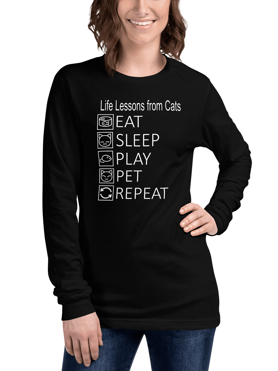 Life Lessons from Cats Unisex Long Sleeve Tee, White Print product image (3)