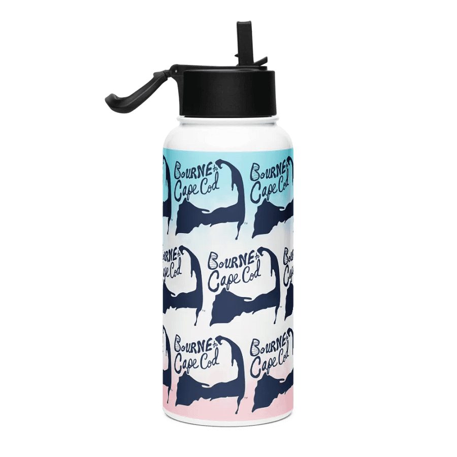 BOURNE to Cape Cod™ | Navy Repeat Logo Pattern | Stainless Steel Water Bottle | Iconic Pink, White & Blue product image (4)