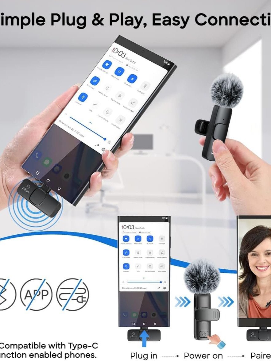 pTron KWM-1 Omnidirectional Type C Wireless Microphone w/DSP Noise Cancellation, Plug & Play, 25m Wireless Range, product image (2)