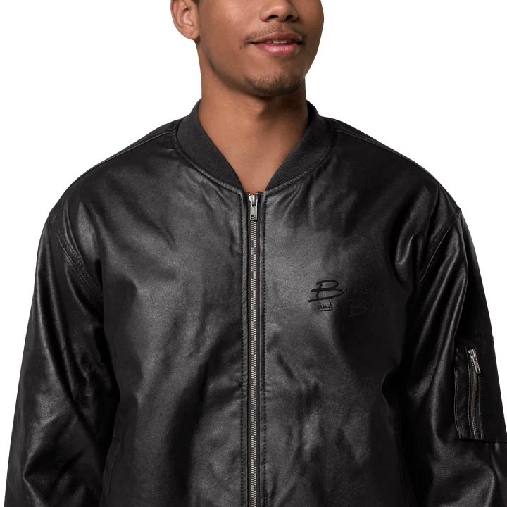 Bubbly and a B*tch monochrome black faux leather jacket product image (1)