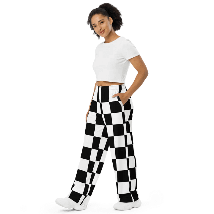 Black and White Big Squares/All-Over Wide Leg Pants Print by Sublicolor product image (2)