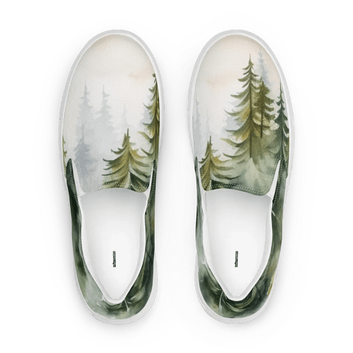 Men's Slip-On Canvas Shoes with Watercolor Spruce Forest Design product image (2)