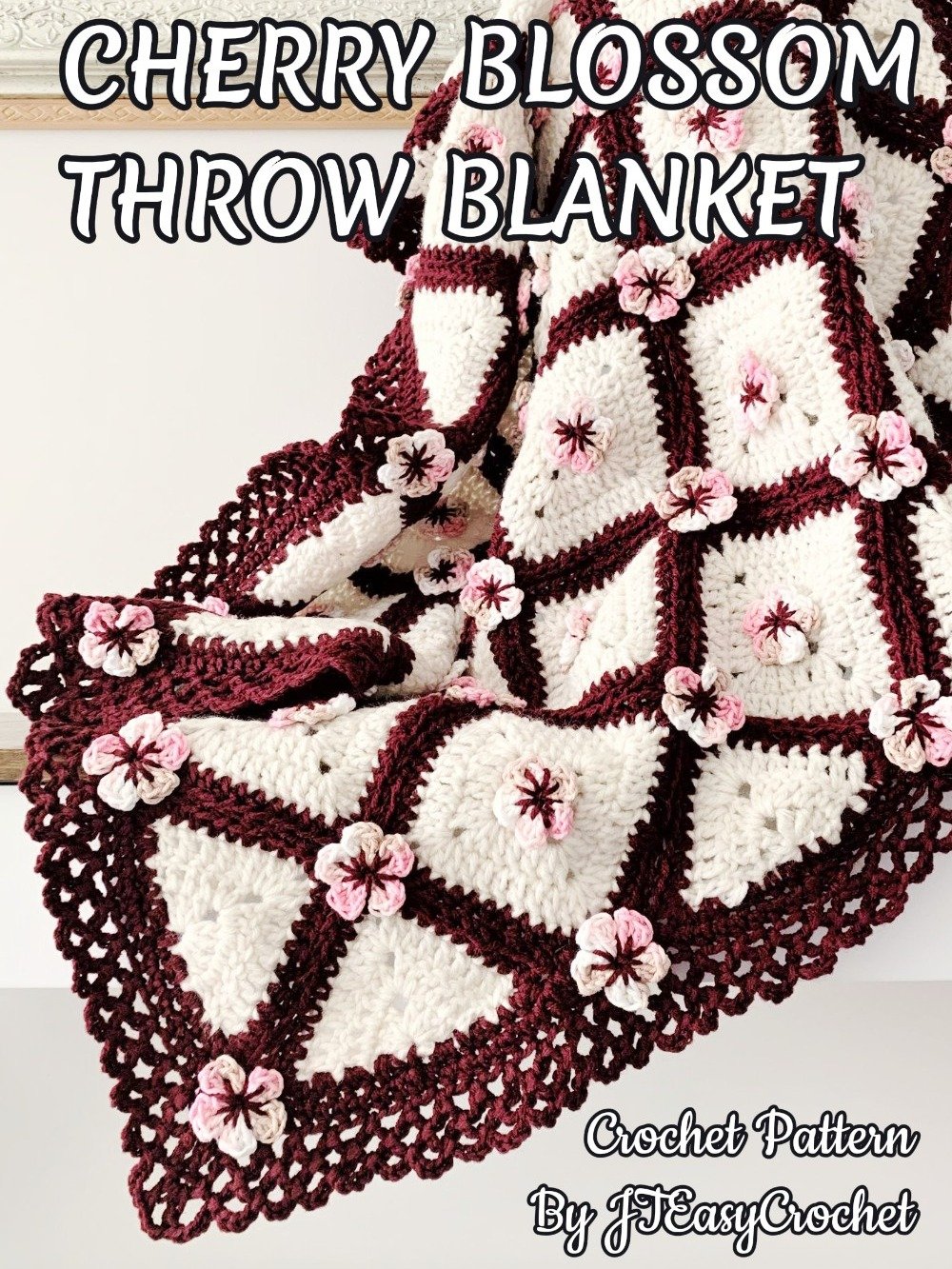 Cherry Blossom Flower Baby Blanket Crochet Pattern, Granny Square Blanket Throw product image (1)