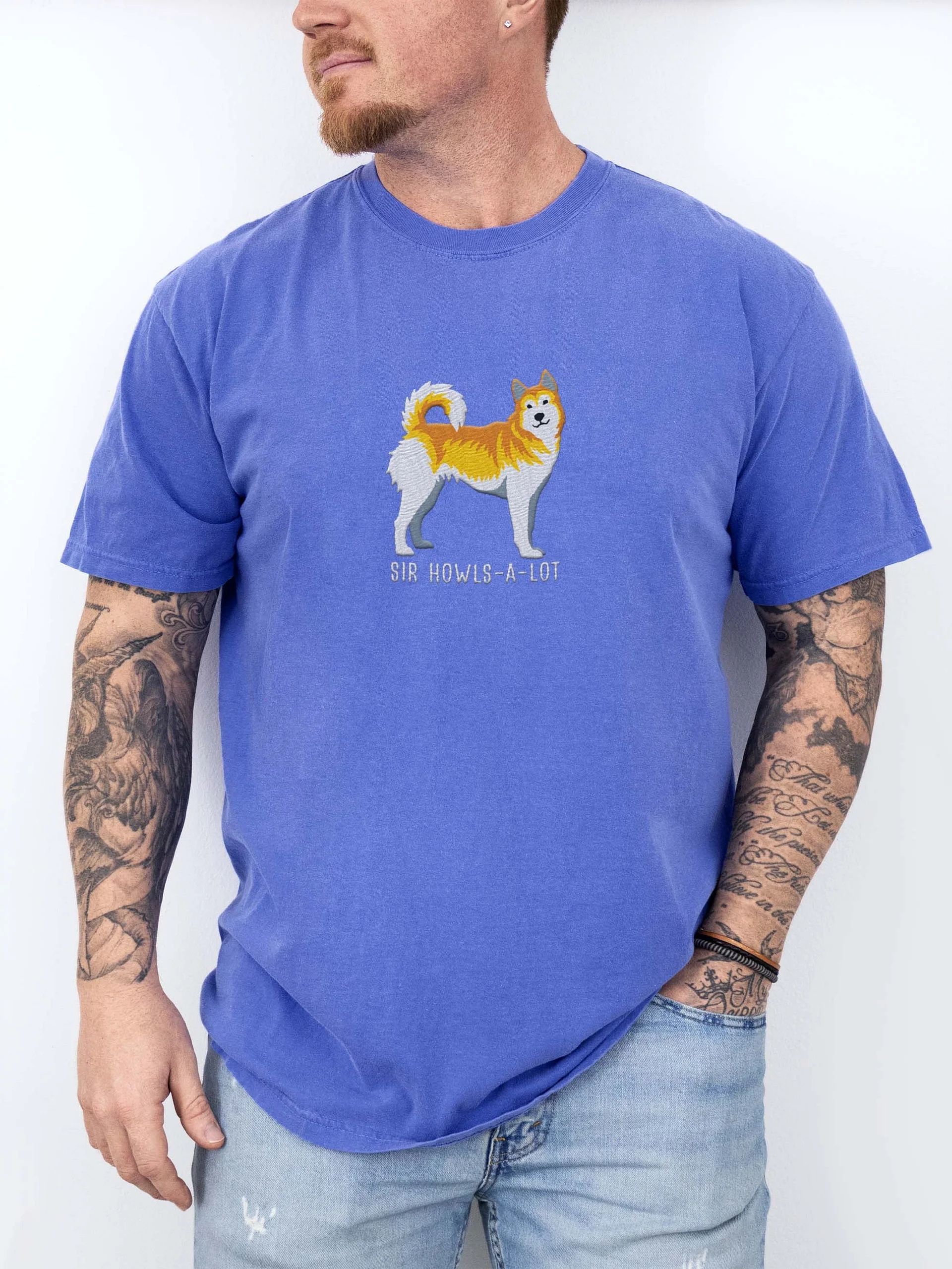 Sir Howls-A-Lot T-Shirt(Embroidered) of a Siberian Husky(Lemon) product image (2)