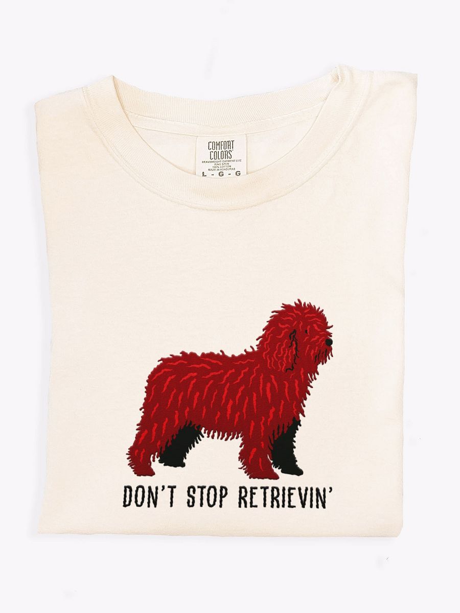 Don't Stop Retrievin' T-Shirt(Embroidered) of a Spanish Water Dog(Chocolate) product image (1)