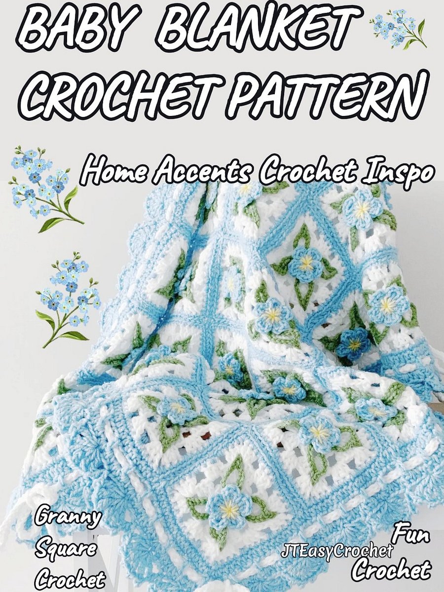 Forget-Me-Nots Crochet Flower Granny Square Baby Blanket, PDF Instant Download Crochet Pattern product image (6)