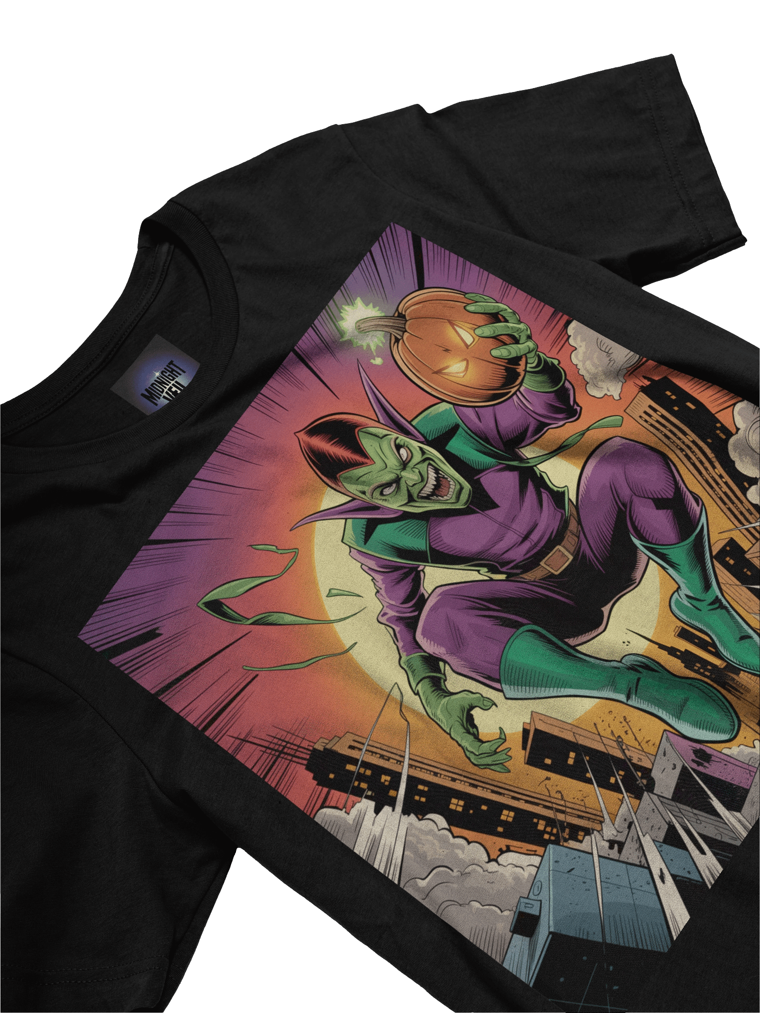 Green Goblin Twilight Terror Supersoft T-Shirt – Pumpkin Siege Sunset product image (5)