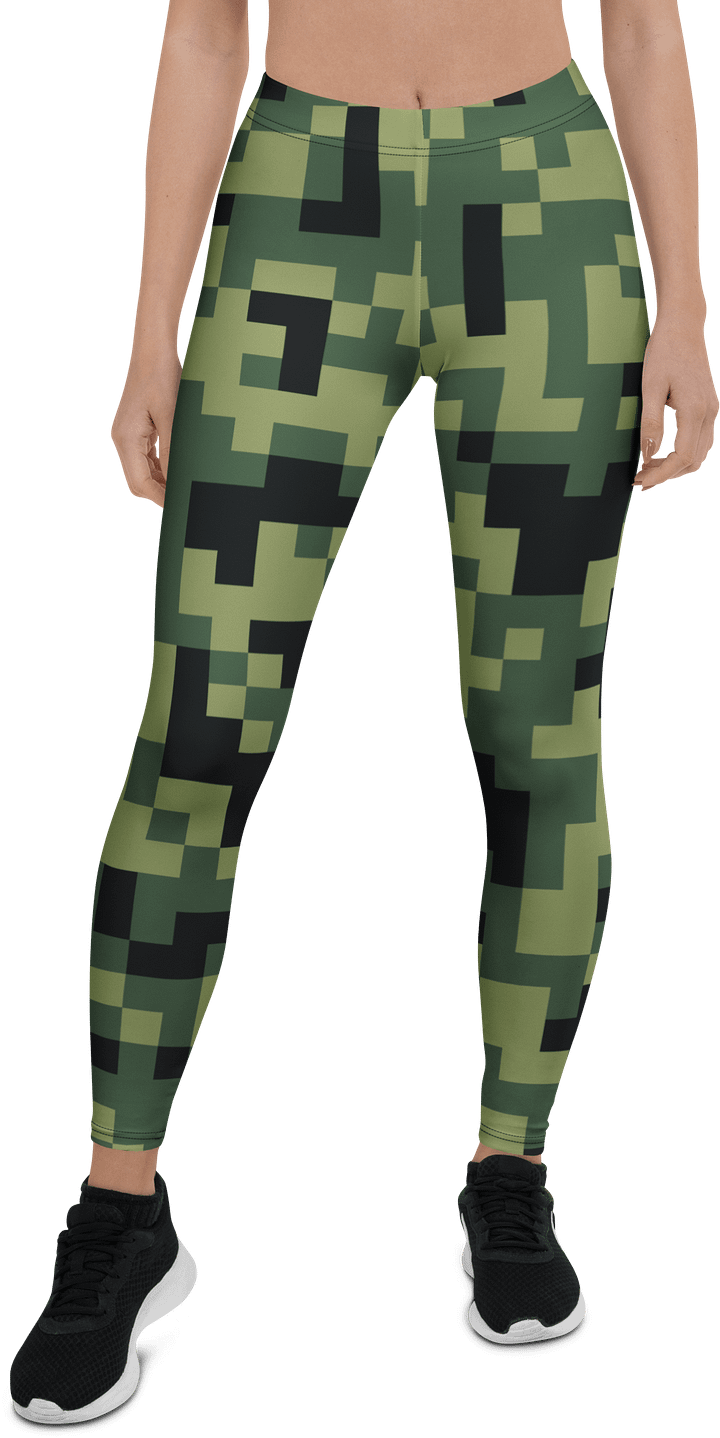 Military Green Camouflage Pixels Camo Pattern Leggings product image (1)
